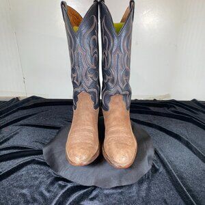 Women's' 8  Vintage Nocona Brown Suede and Black and Brown Western Stitched